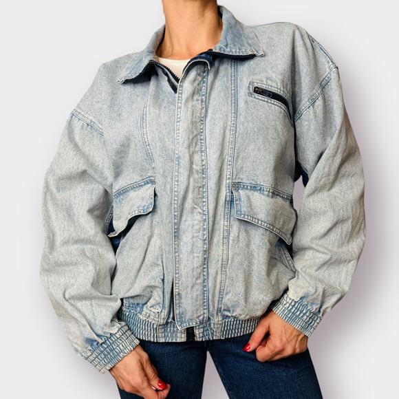 80s Levi’s Denim Bomber Jacket Size XL - Picture 3 of 10